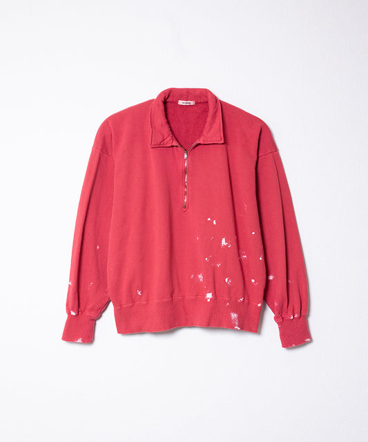 【INTÉRIM】VINTAGE FADE HALF ZIP COLLAR SWEAT SHIRT - RED W.PAINT / インテリム ビンテージ フェード ハーフジップカラー スウェット 2025AW 2025秋冬 正規取扱店 神奈川 鎌倉 オンラインショップ 通販