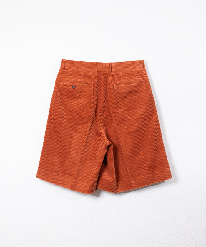 【INTÉRIM】WIDE COTTON SUMMER CORDUROY DEADSTOCK FABRIC ２TUCK BUTTON SHORTS - ORANGE インテリム ワイド コットン サマー コーデュロイ デッドストックファブリック 2タック ボタン ショーツ オレンジ 2026ss 2026春夏 正規取扱店 神奈川 鎌倉 アルザック鎌倉オンラインショップ 通販