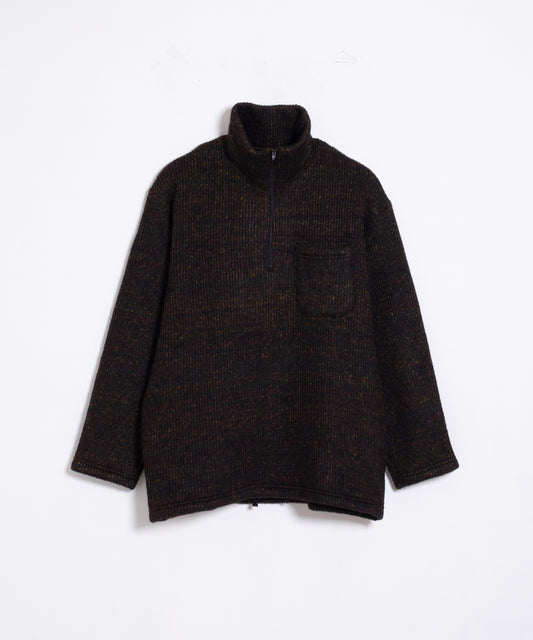 【ENGINEERED GARMENTS】ZIP MOCK NECK WOOL POLY NEP SWEATER KNIT - BROWN / エンジニアードガーメンツ ジップ モックネック ウールポリ ネップ セーター ニット 2025AW 2025秋冬 正規取扱店 神奈川 鎌倉 オンラインショップ 通販
