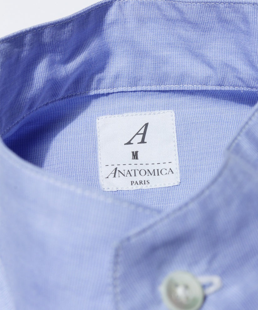 ANATOMICA】BAND COLLAR SHIRT END ON END - BLUE / アナトミカ バンドカラーシャツ エンドオンエンド –  ARZACH KAMAKURA