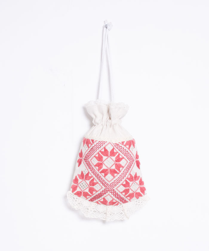 ANTIQUE EMBROIDERY DRAWSTRING BAG / アンティーク トランシルヴァニア刺繍 巾着バッグ