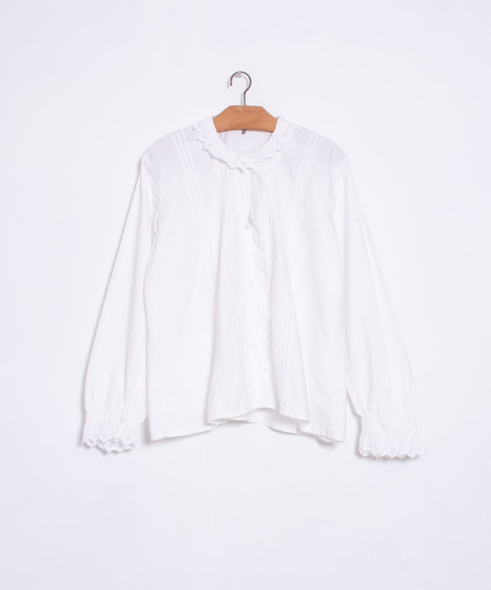 FRENCH ANTIQUE WHITE COTTON BLOUSE - A'r139 Kamakura