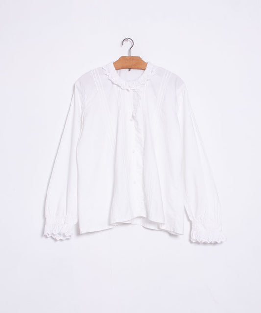 FRENCH ANTIQUE WHITE COTTON BLOUSE - A'r139 Kamakura