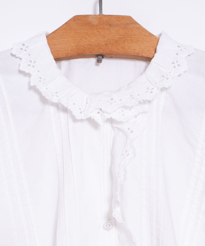 FRENCH ANTIQUE WHITE COTTON BLOUSE - A'r139 Kamakura