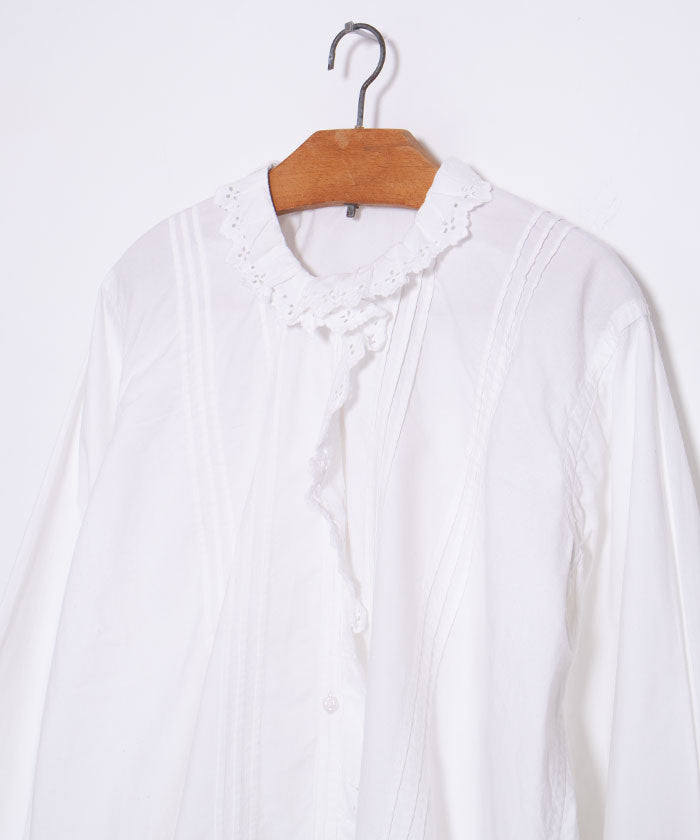 FRENCH ANTIQUE WHITE COTTON BLOUSE - A'r139 Kamakura