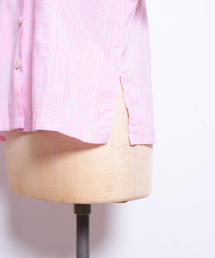 1980's FRENCH SHORT SLEEVE BLOUSE GINGHAM CHECK / ビンテージ フランス製 半袖ブラウス 半袖シャツ ピンク