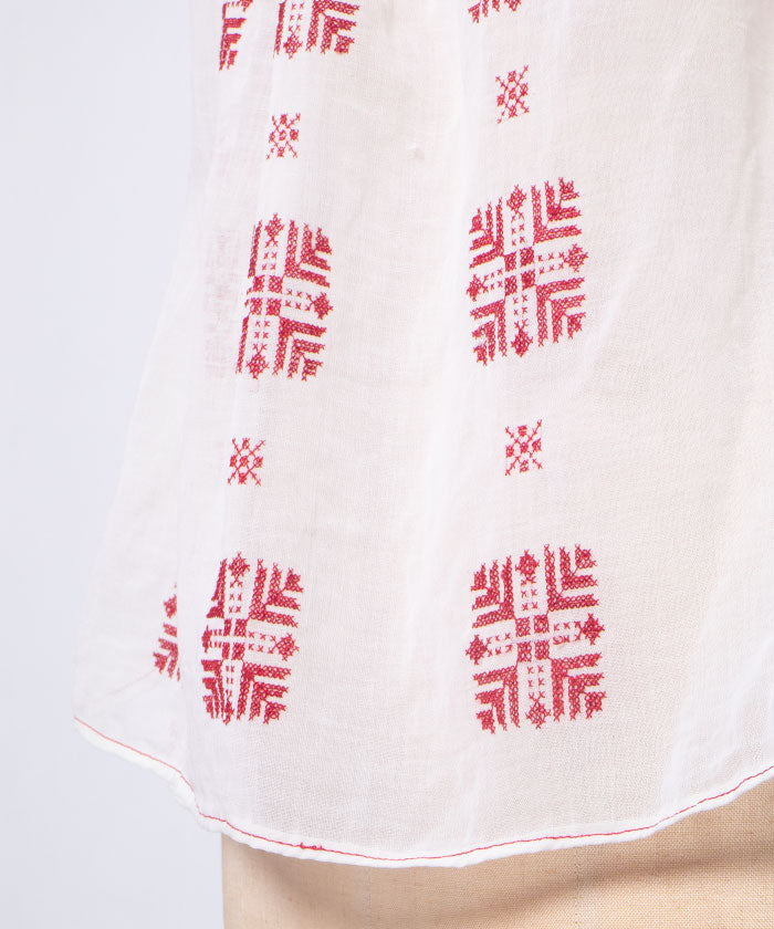 940’s ROMANIAN COTTON GAUZE RED EMBROIDERY BLOUSE / ルーマニアン コットンガーゼ 刺繍 ブラウス ヴィンテージ アンティーク