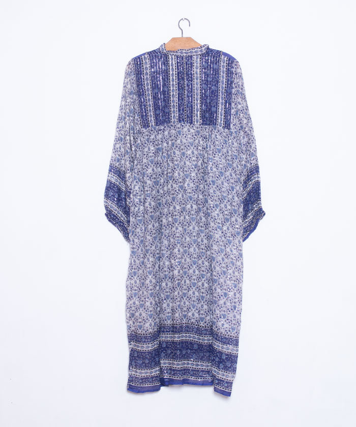 1970’s INDIAN COTTON DRESS WITH SILVER LUREX THREADS / ビンテージ インド綿ワンピース