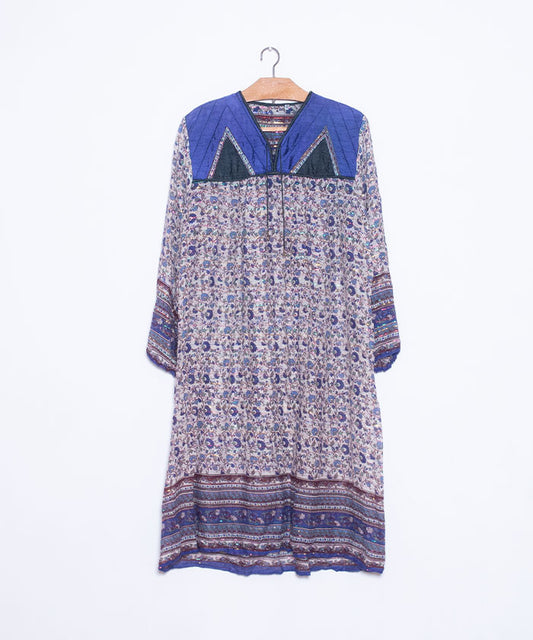 1970’s INDIAN COTTON DRESS WITH MULTI COLOR LUREX THREADS / ビンテージ インド綿ワンピース