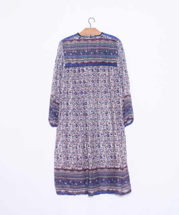 1970’s INDIAN COTTON DRESS WITH MULTI COLOR LUREX THREADS / ビンテージ インド綿ワンピース