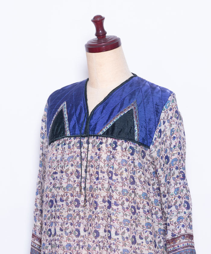 1970’s INDIAN COTTON DRESS WITH MULTI COLOR LUREX THREADS / ビンテージ インド綿ワンピース