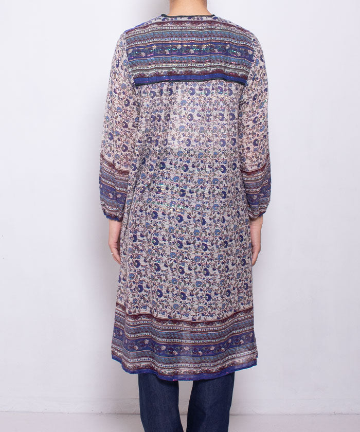 1970’s INDIAN COTTON DRESS WITH MULTI COLOR LUREX THREADS / ビンテージ インド綿ワンピース