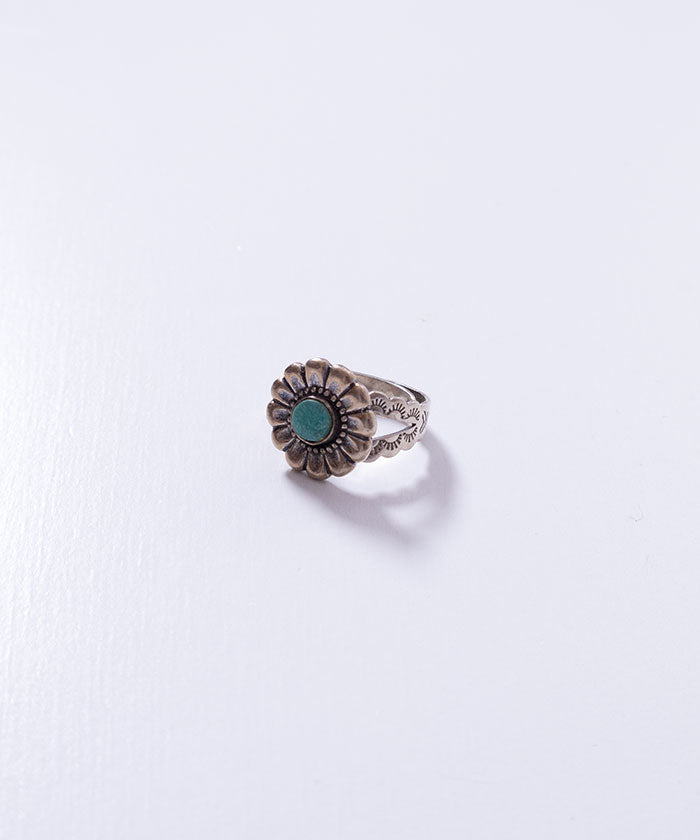 VINTAGE NAVAJO STERLING SILVER TURQUOISE FLOWER ADJUSTABLE RING / ヴィンテージ ナバホ ターコイズ シルバーリング