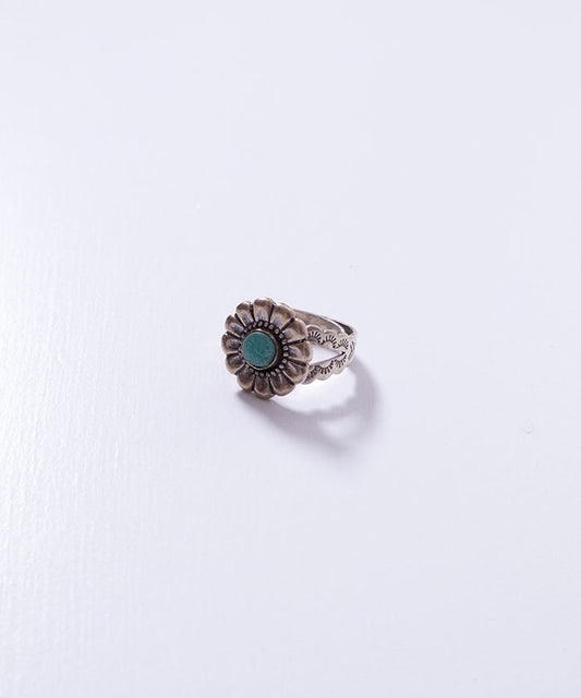 VINTAGE NAVAJO STERLING SILVER TURQUOISE FLOWER ADJUSTABLE RING / ヴィンテージ ナバホ ターコイズ シルバーリング