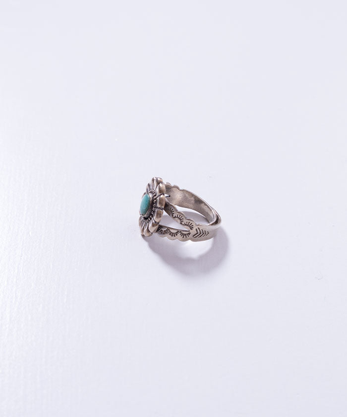 VINTAGE NAVAJO STERLING SILVER TURQUOISE FLOWER ADJUSTABLE RING / ヴィンテージ ナバホ ターコイズ シルバーリング