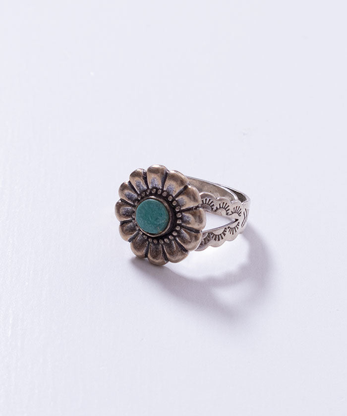 VINTAGE NAVAJO STERLING SILVER TURQUOISE FLOWER ADJUSTABLE RING / ヴィンテージ ナバホ ターコイズ シルバーリング