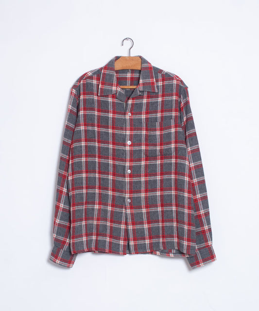 1950-60's UNKNOWN WOOL LOOP COLLAR SHIRT GREY CHECK / ビンテージ ウール ループカラーシャツ