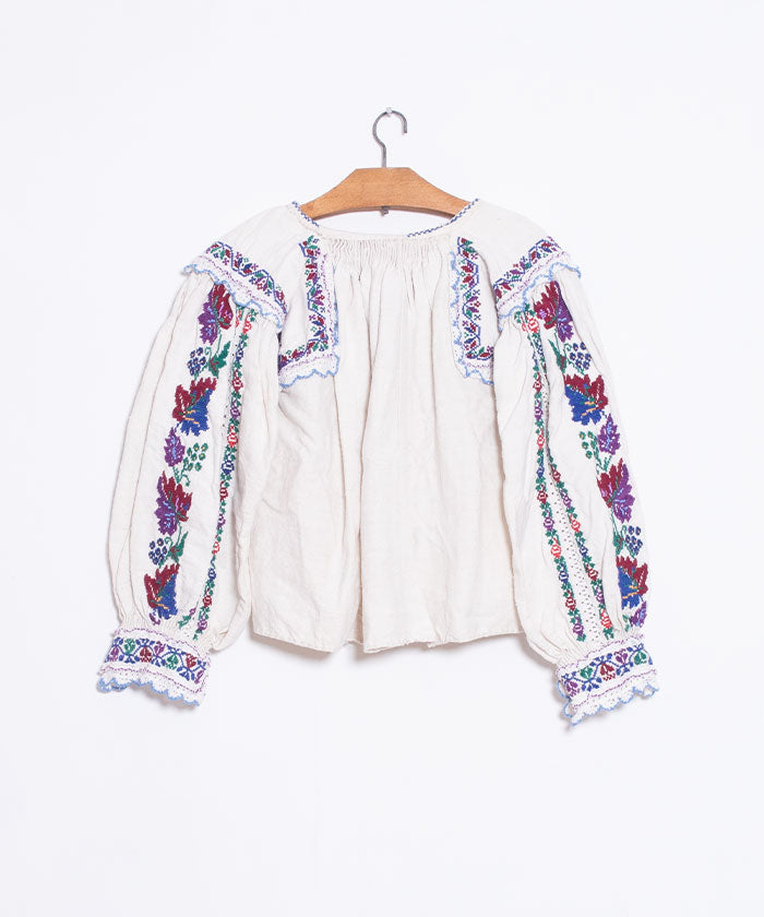 ANTIQUE ROMANIAN EMBROIDERY LINEN BLOUSE - A'r139 Kamakura