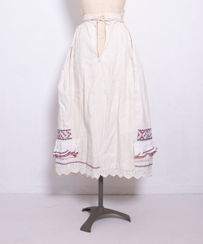 ANTIQUE ROMANIAN EMBROIDERY LINEN SKIRT / アンティーク ルーマニア刺繡 ホームスパンリネンスカート 民族衣装