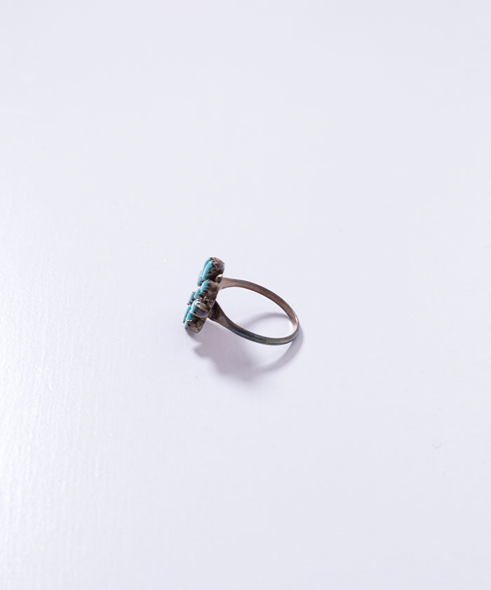 VINTAGE ZUNI  PETIT POINT TURQUOISE FLOWER RING / ヴィンテージ ズニ ターコイズ シルバーリング