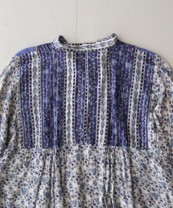 1970’s INDIAN COTTON DRESS WITH SILVER LUREX THREADS / ビンテージ インド綿ワンピース