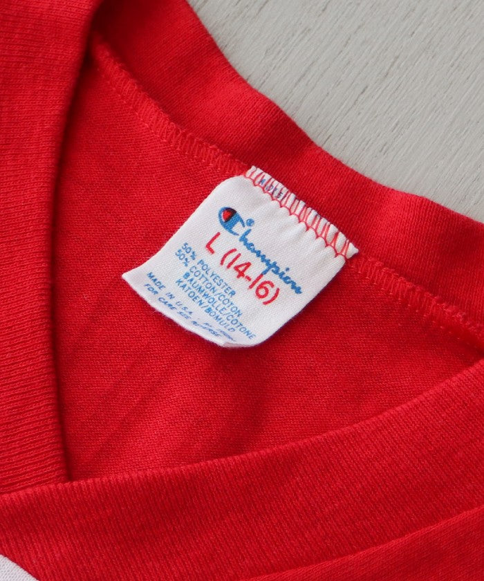 1980’s CHAMPION VNECK TEE FOR KIDS - RED / ビンテージ チャンピオン VネックTシャツ トリコタグ アメリカ製 キッズサイズ